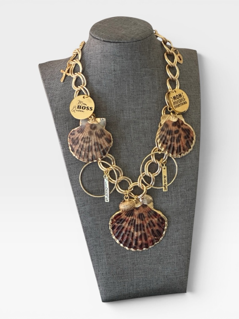 Mom Boss Sea Shell Charm Statement Necklace handcrafted by Tolee Dezigns - Picture 2 of 7